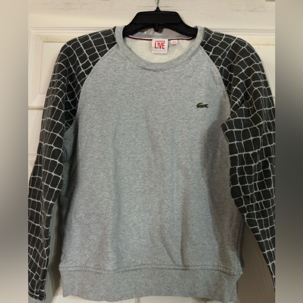 LACOSTE LIVE Mens Gray Sweatshirt Size 3 Small Pullover Crew Neck Embroidered